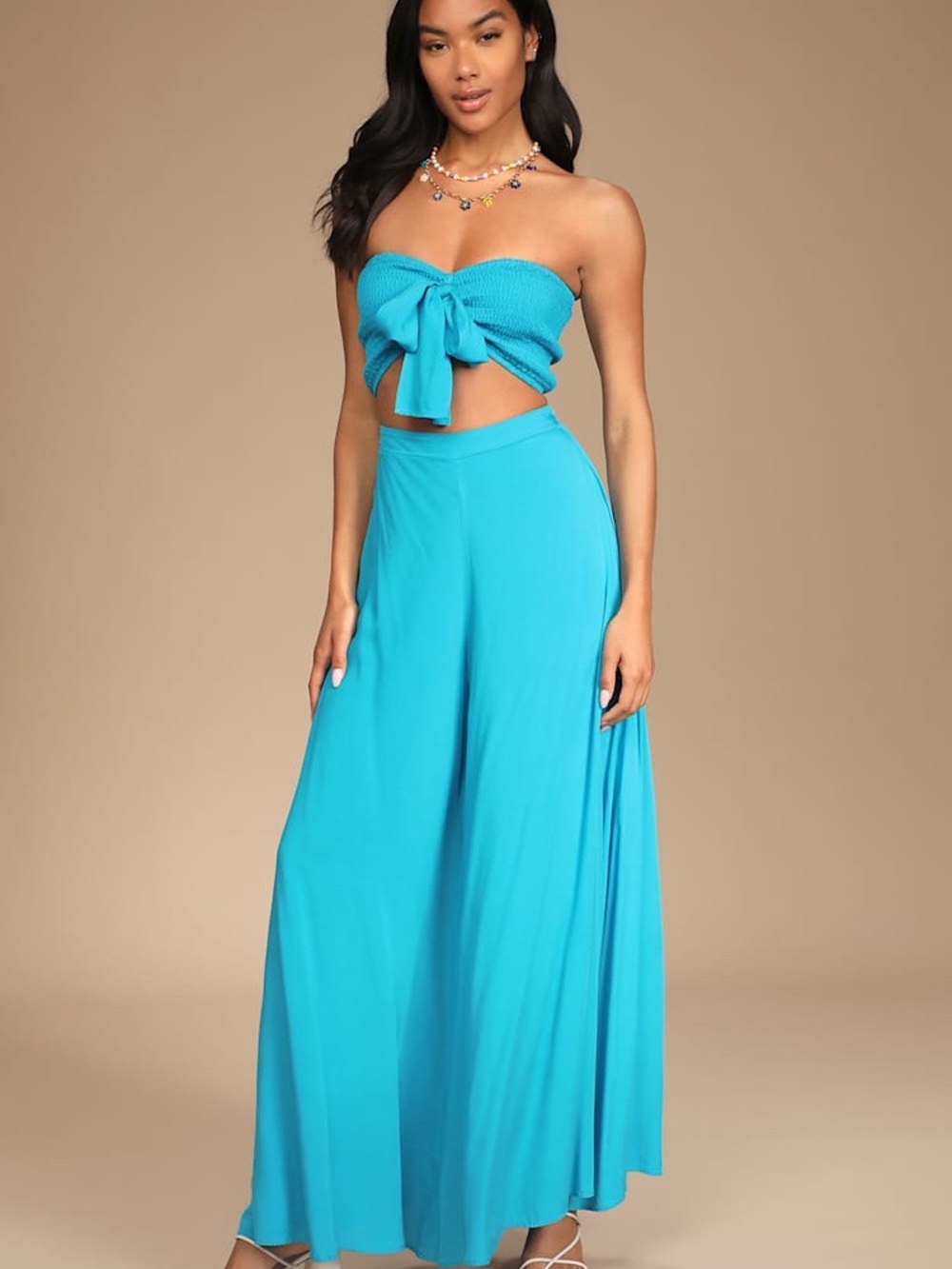 Seaside to Shore Turquoise Blue Strapless Two-Piece Jumpsuit Set S Lulus EUC